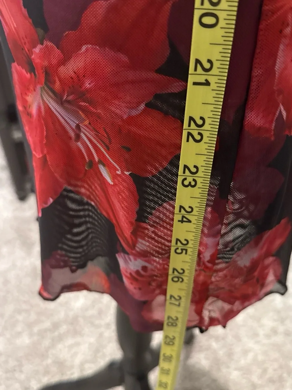 SHEIN Black Mesh Mini Dress with Red Floral Print